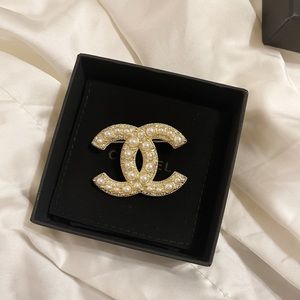 Chanel Pearl Crystal CC Brooch